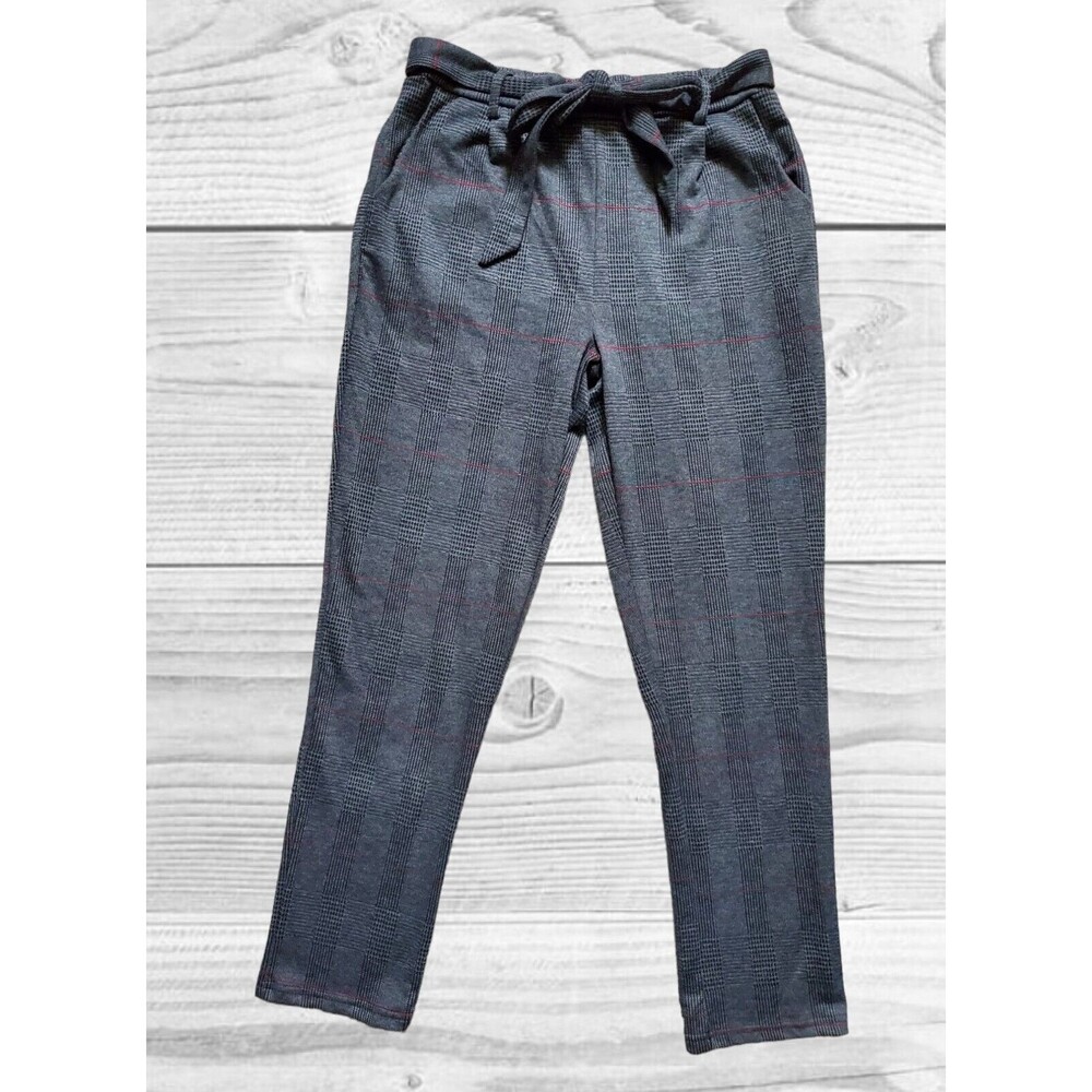 Love Tree Pants Women Large Gray Plaid Pull On Stretch Straight Leg Trouser Belt